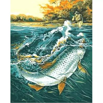Diamant tavla fiskare gädda 40x50cm fyrkant
