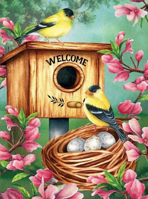 Diamant tavla WELCOME fågelbo 40x50cm fyrkantig