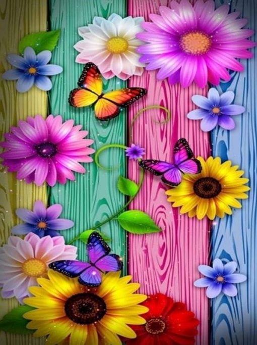 Diamant tavla färgglada blommor 40x50cm fyrkant