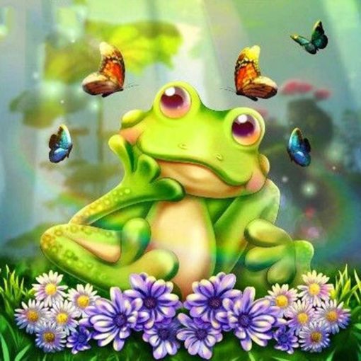 Diamant tavla animerad groda 40x40cm fyrkant