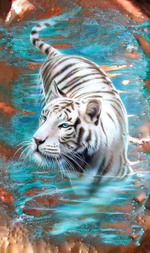 Diamant tavla vit tiger i vatten 40x50cm fyrkant