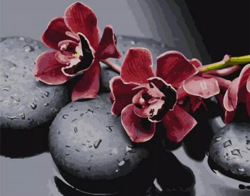 Diamant tavla orchidé stenar 50x40cm fyrkantig