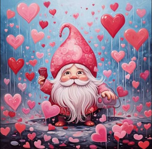 Diamant tavla jul tomte hjärtan 50x50cm fyrkantig