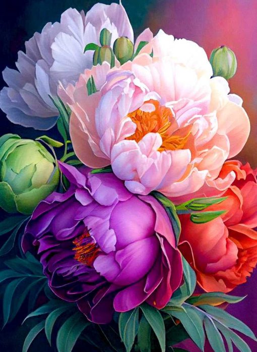 Diamant tavla blommor pastell 50x70cm fyrkant
