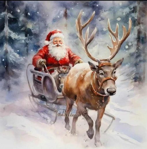 Diamant tavla jul tomte släde 50x50cm fyrkantig