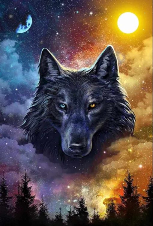 Diamant tavla varg varm och kall 50x70cm fyrkant