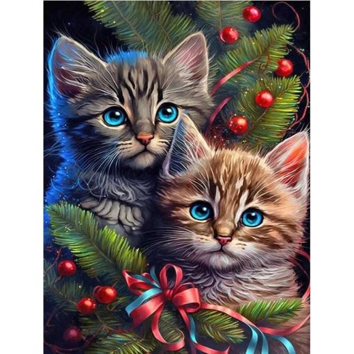 Diamant tavla jul katter 40x50cm fyrkantig