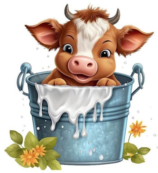diamondpainting cow in bucket 30x40cm . Www.beadsandfun.se