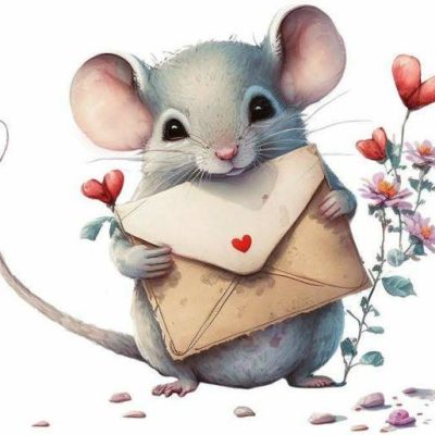 Diamondpainting mouse with loveletter. Www.beadsandfun.se