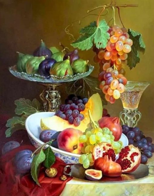 S49344 Diamant tavla fruktfat med vin 40x50cm fyrkantig