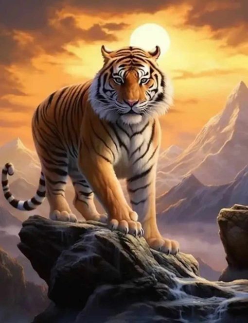 Diamant tavla tiger på klippa 40x50cm fyrkantig