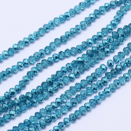 J001 glaspärla rondell fasetterad, turkos 3x2,5mm