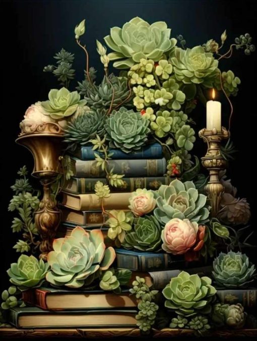 Diamant tavla succulenter 50x70cm fyrkant
