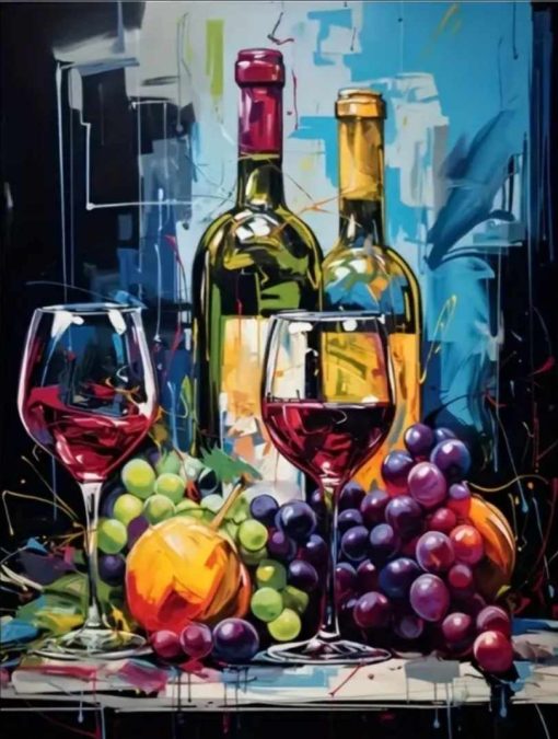 Diamant tavla vinflaskor 40x50cm rund