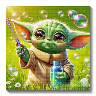 Diamant tavla baby Yoda såpbubblor 40x40cm fyrkantig