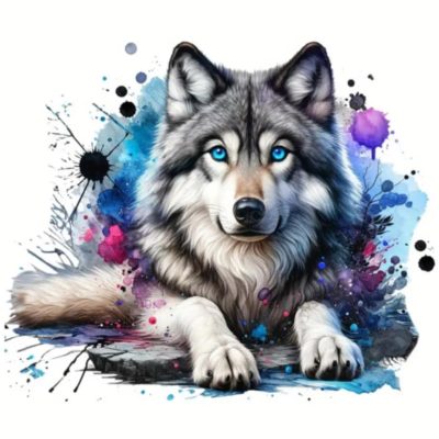 Diamant tavla varg 40x30cm fyrkantig