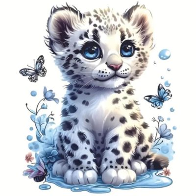 Diamant tavla vit leopard 30x40cm fyrkantig