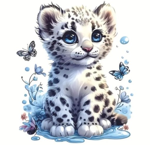 Diamant tavla vit leopard 30x40cm fyrkantig