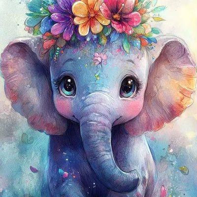 Diamant tavla färgglad elefant 40x50cm fyrkant