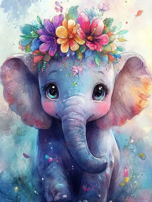 Diamant tavla färgglad elefant 40x50cm fyrkant