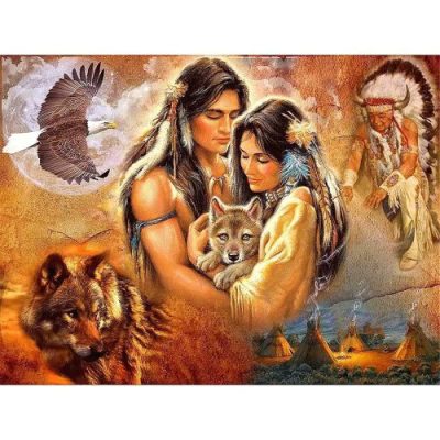 Diamant tavla indian kvinna man 70x50cm fyrkant