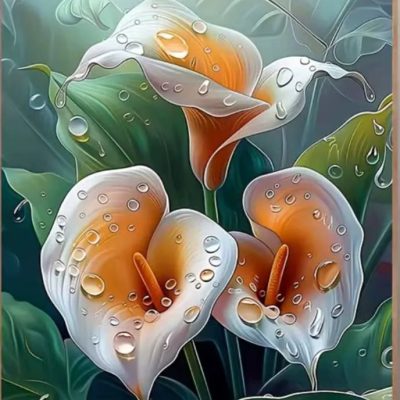 Diamant tavla blomma vit lilja 30x40cm fyrkantig