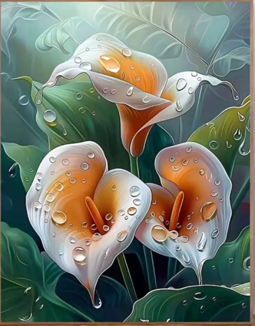 Diamant tavla blomma vit lilja 30x40cm fyrkantig
