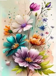 Diamant tavla blommor pastell 40x50cm fyrkant