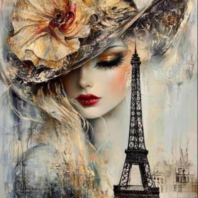 Diamant tavla kvinna i Paris 50x70cm fyrkant