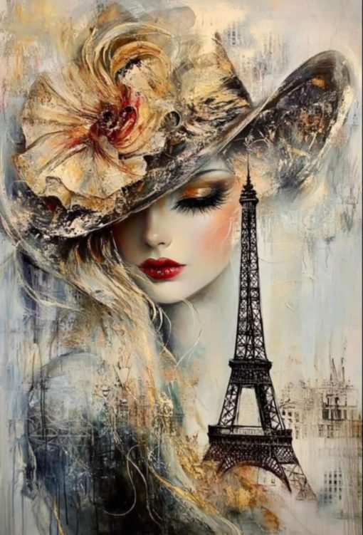 Diamant tavla kvinna i Paris 50x70cm fyrkant