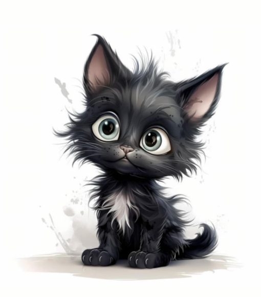 Diamant tavla svart katt 20x20cm rund