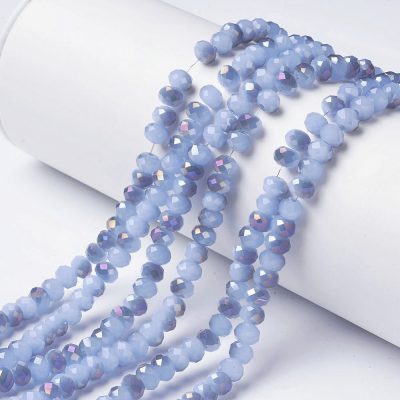 P166 Glaspärla imitation jade, halvlila, fasett rondell 4x3mm cornflower blue