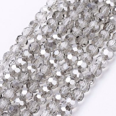 P61 glaspärla fasett rund 4mm gainsboro gråsilver