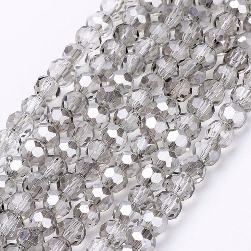 P61 glaspärla fasett rund 4mm gainsboro gråsilver
