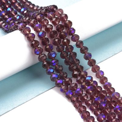 P97 glaspärla fasetterad rondell, 4x3mm lila
