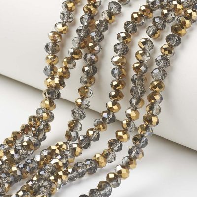 P168 glaspärla fasett, transparent halvförgylld 4x3mm goldenrod