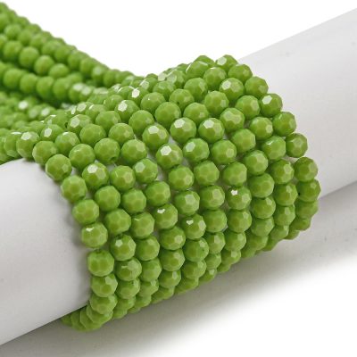 P105 glaspärla fasett rund opak limegrön 4mm