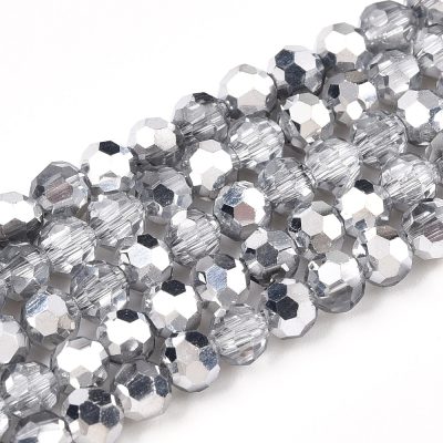 P134 glaspärla transparent silverpläterad rund 4mm