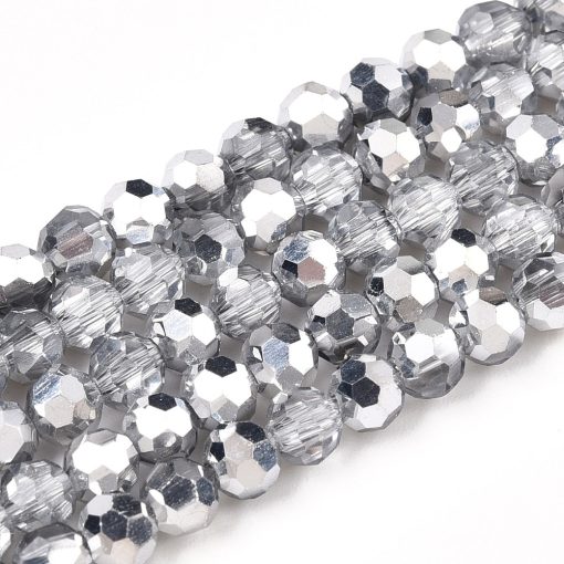 P134 glaspärla transparent silverpläterad rund 4mm
