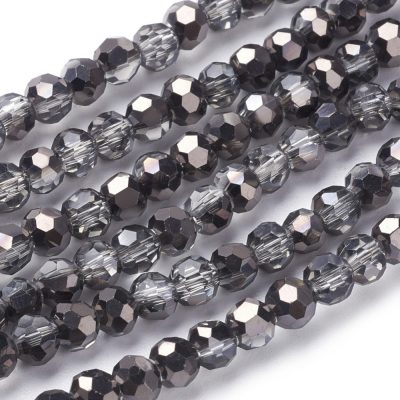 P133 glaspärla elektro fasett rund svart 4mm