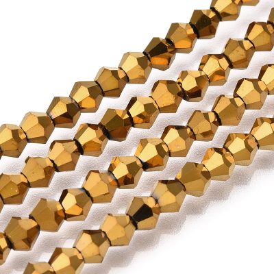 P30 gold glaspärla bicone electropläterad 4x4,5mm