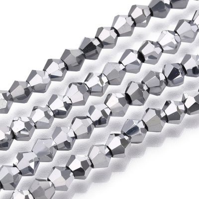 P32 silver glaspärla bicone electropläterad 4x4,5mm