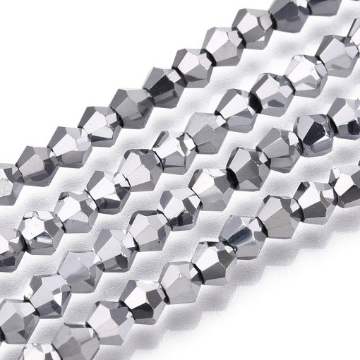 P32 silver glaspärla bicone electropläterad 4x4,5mm