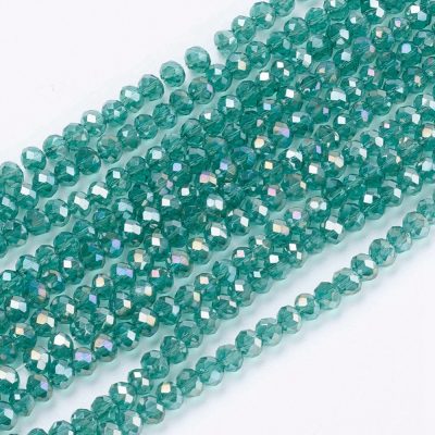 P109 Glaspärla fasett rondell ab 3x2mm havsgrön