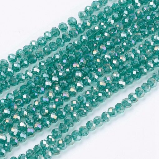 P109 Glaspärla fasett rondell ab 3x2mm havsgrön