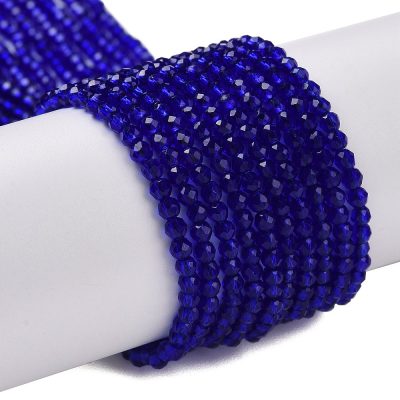 P11 medium blue fasetterad glaspärla, rund 2mm