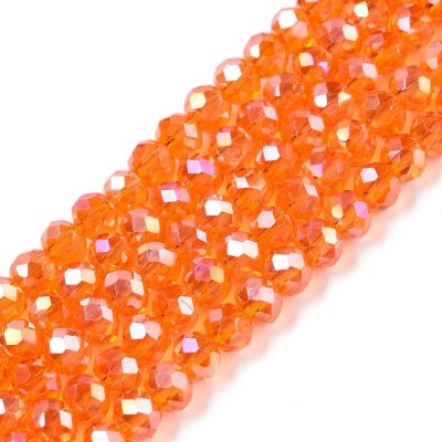 P180 Glaspärla abpläterad, fasett, rondell 4x3mm orange röd