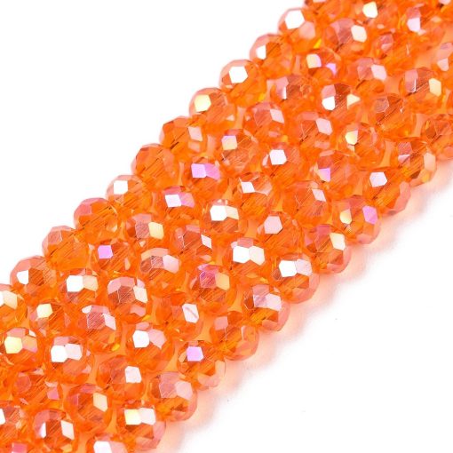 P180 Glaspärla abpläterad, fasett, rondell 4x3mm orange röd