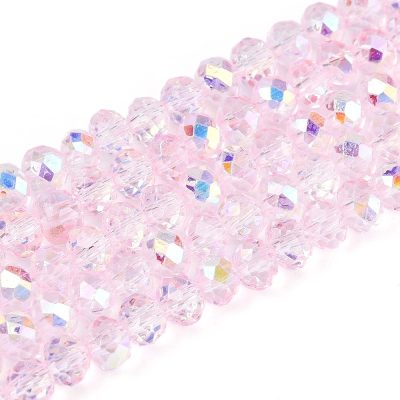 P185 Glaspärla fasett rondell ab pink 4~4,5mm