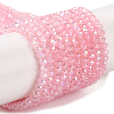 P183 Glaspärla electropläterad, fasett, rund flamingo 4x3mm